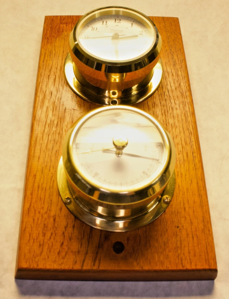 Weems & Plath solid brass quarts ship clock + berometer duo wall mounted