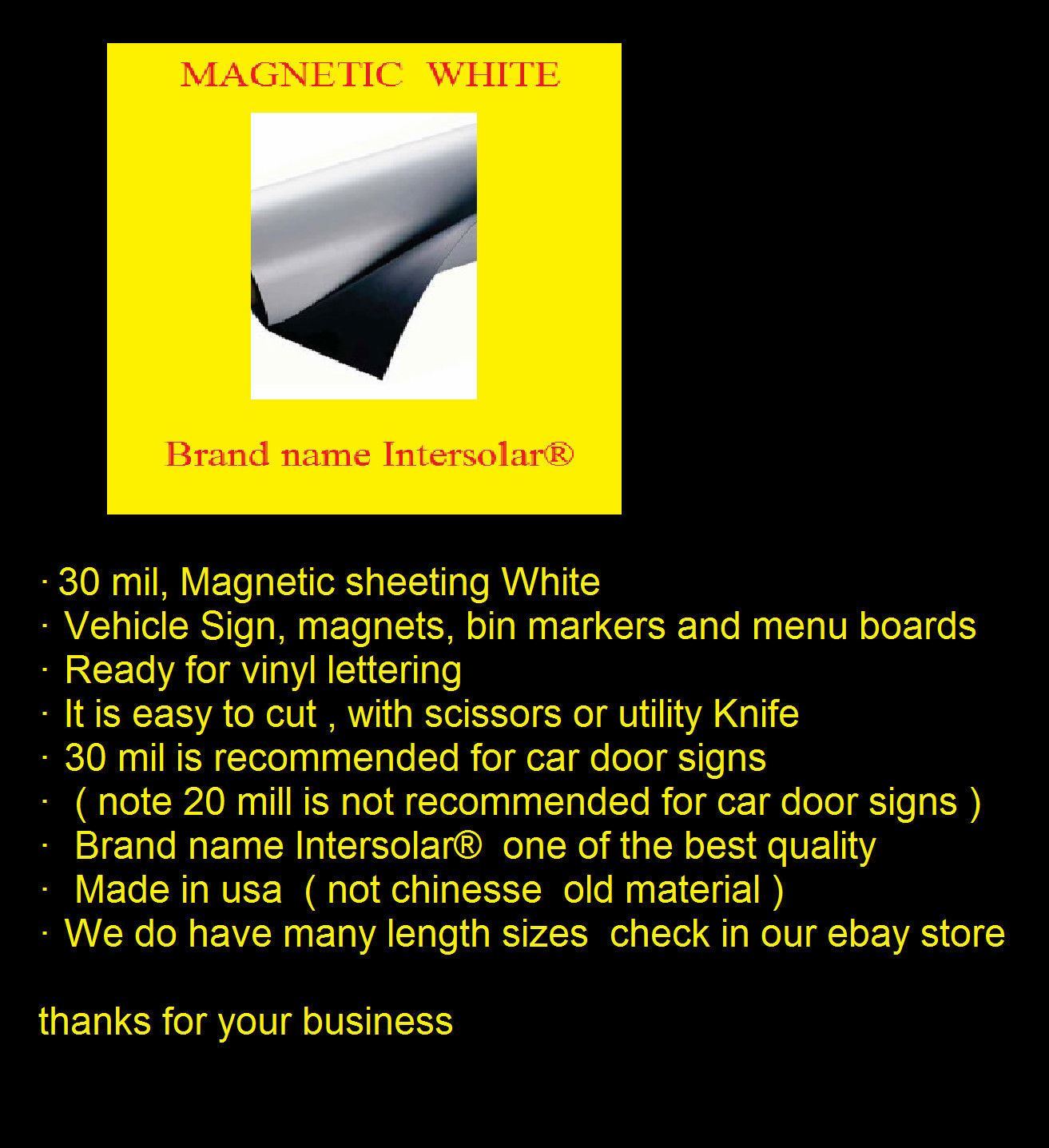 1 BLANK MAGNETIC SHEET - BEST CAR MAGNET ROLL 12" X 10 FT - 30 MIL WHITE