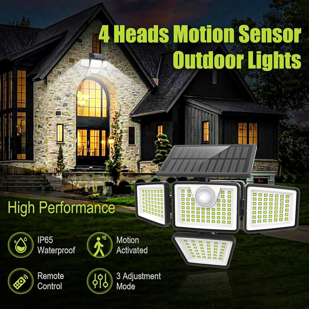270° Wide Angle Solar Security Lights - Waterproof