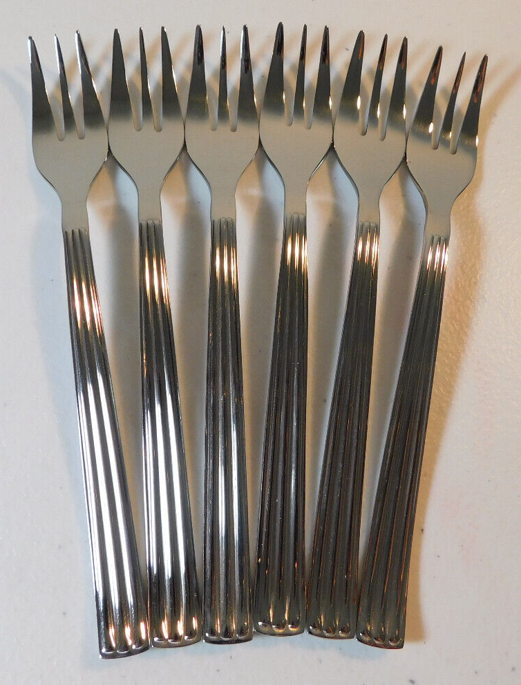 MEPRA SOLE PATTERN GLOSSY SILVER 6 PC. CAKE/DESSERT FORK SET (S) NEW 6 1/8"