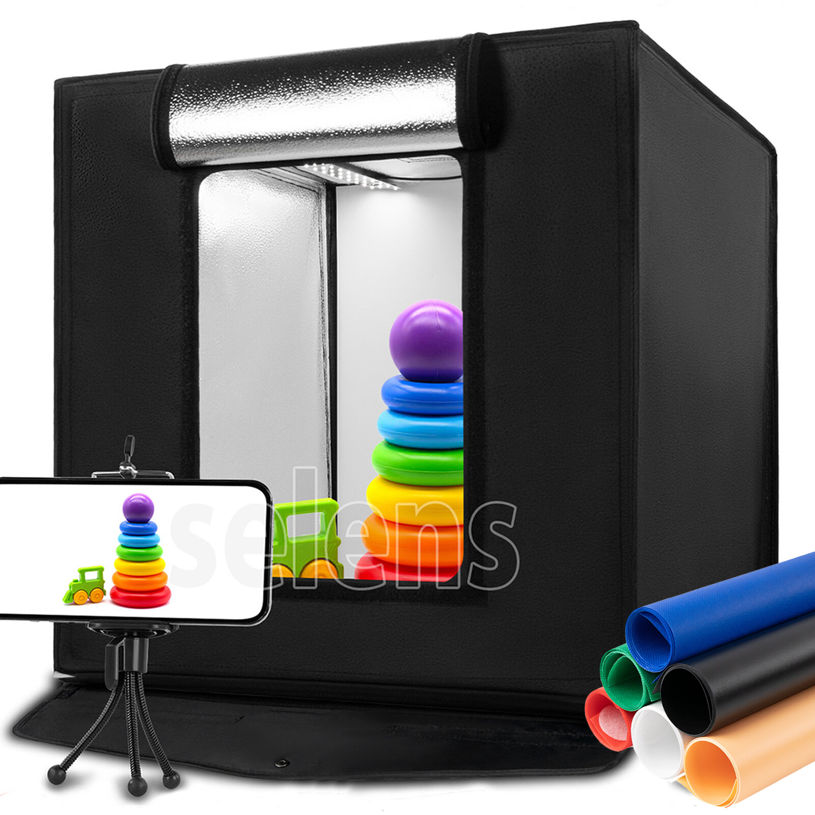 PULUZ 24" Large LED Photo Light Box Photography Studio Tent Lighting 6 Backdrop