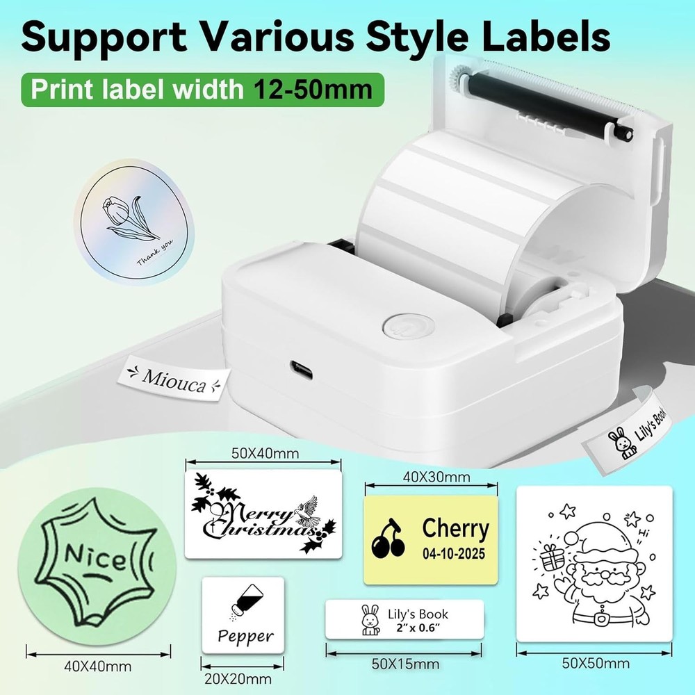 Mini Sticker Label Maker Machine Tape 2 Inch Bluetooth Themal Printer Inkless