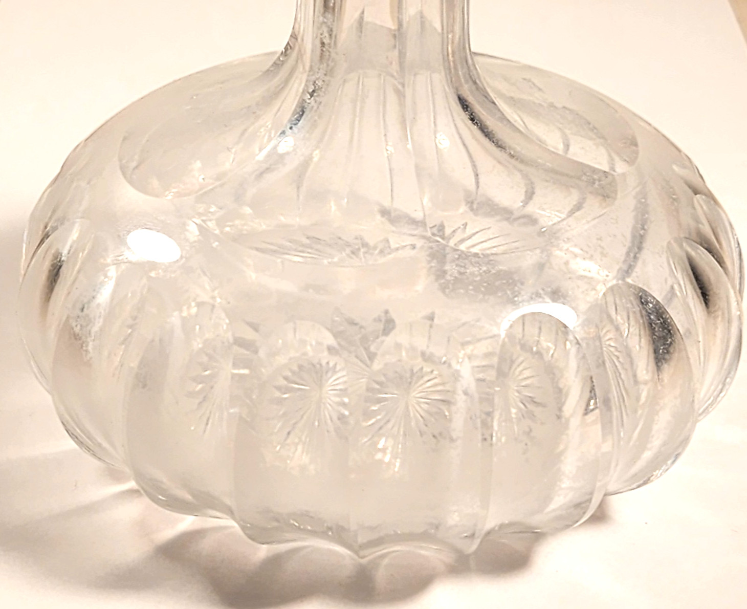 CUT GLASS DECANTER / BOTTLE with GORHAM STERLING SILVER STOPPER
