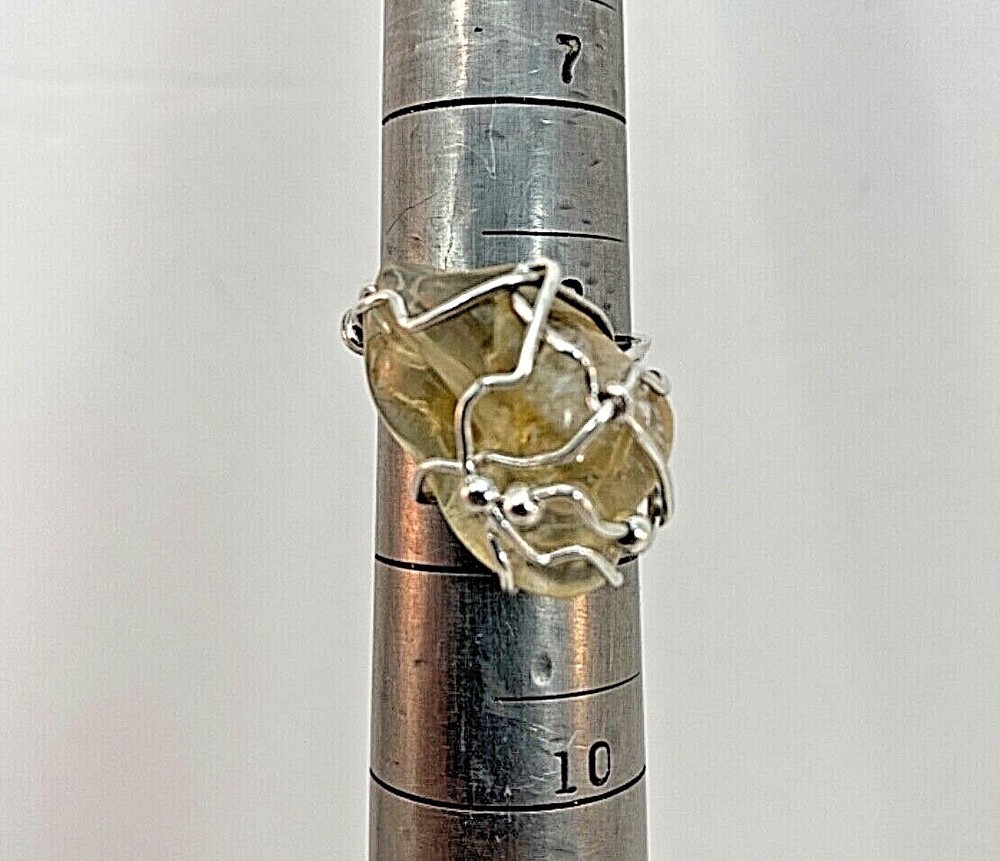 Handmade ~ Sterling Silver .925 Wire Wrapped Citrine Crystal Ring Sz 8