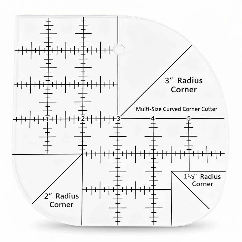 Curved Corner Cutter Ruler for Quilting and Patchwork Templates