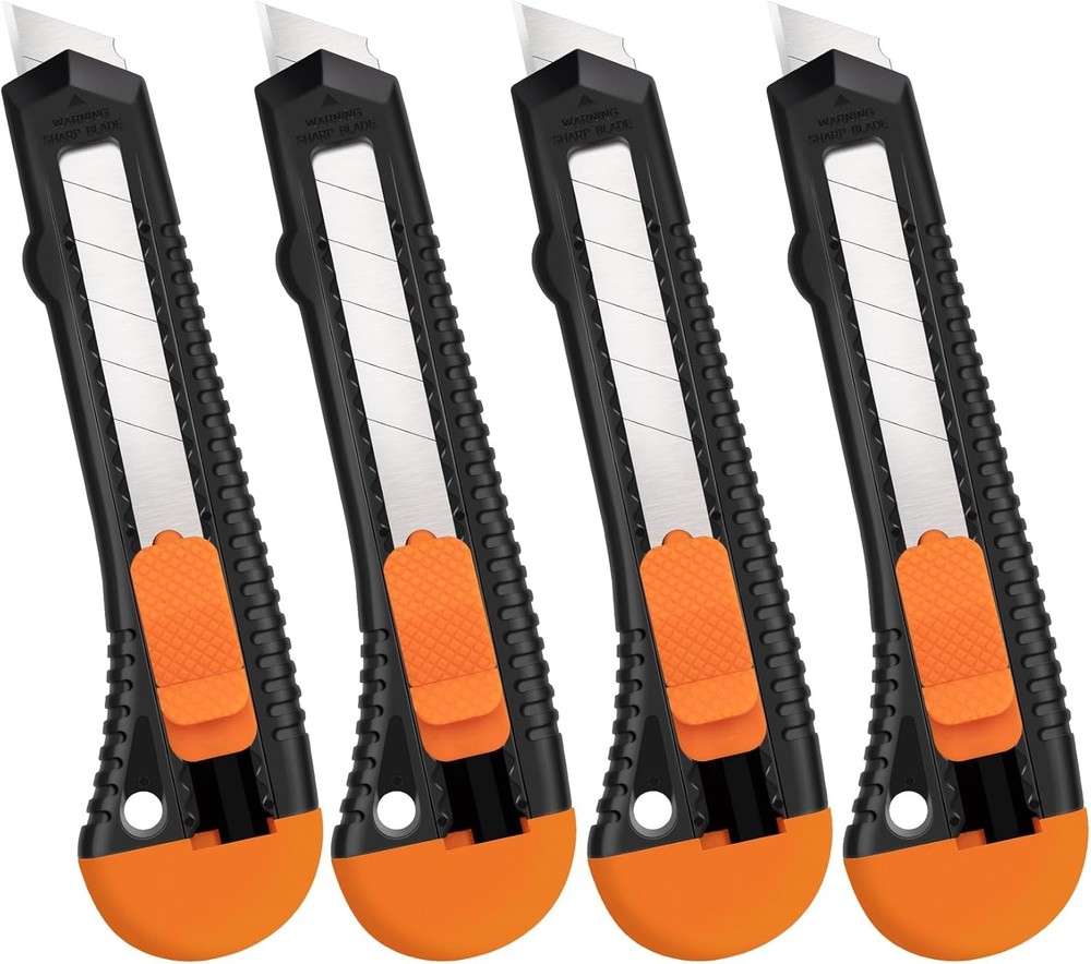 4 Pack Box Cutter, Utility Knife, Box Cutter Retractable with 18mm Snap-Off Blad