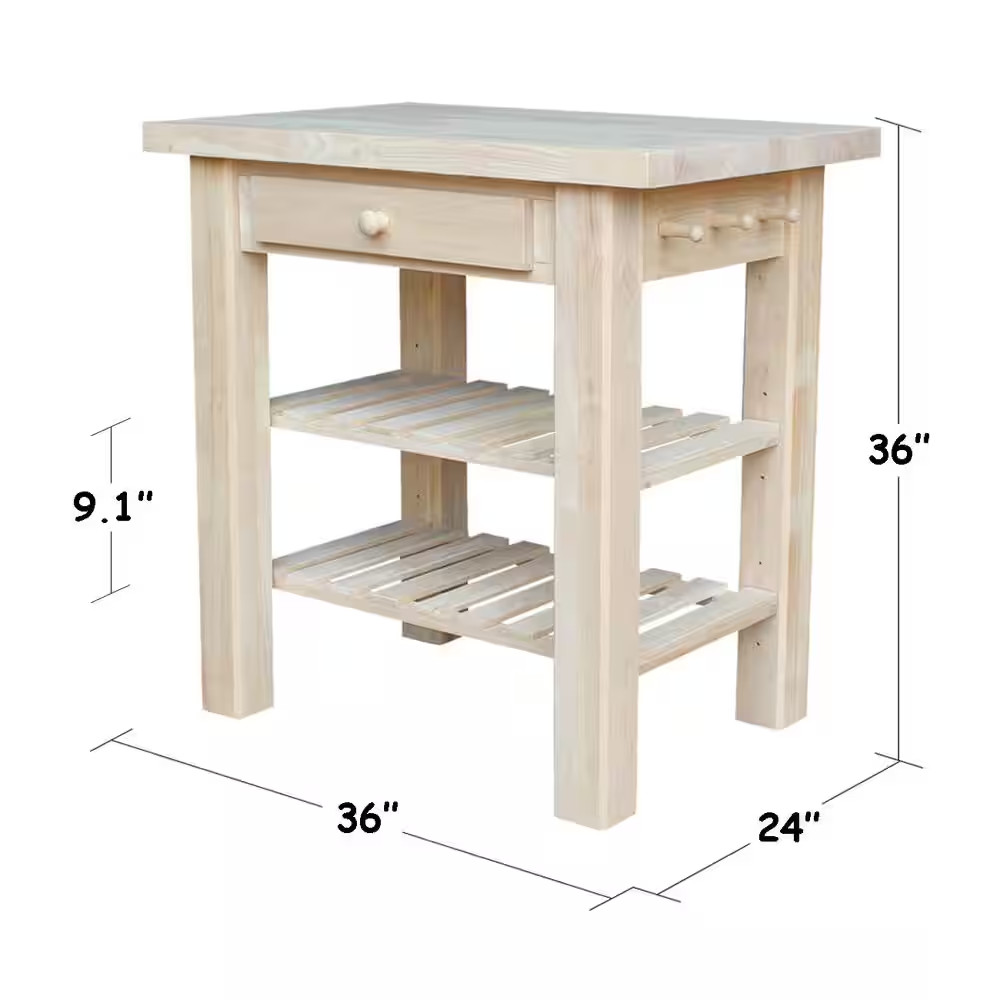 Unfinished Kitchen Utility Table with Drawer
