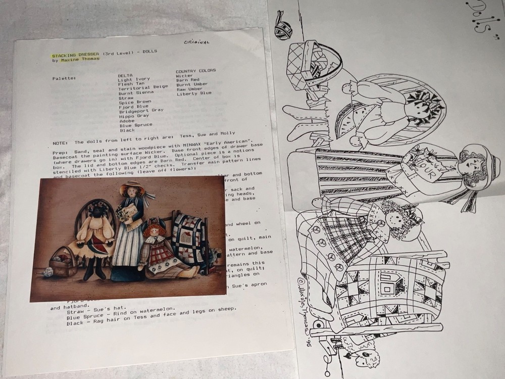 Maxine Thomas “DOLLS” DECORATIVE PAINTING PATTERN Stacking Dresser (3rd Level)
