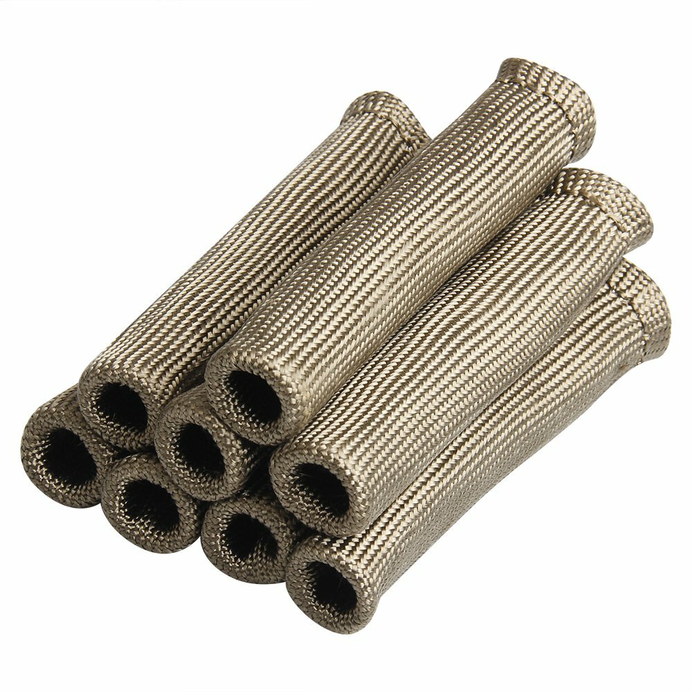 8PCS 2500°F TITANIUM SPARK PLUG WIRE BOOTS HEAT SHIELD PROTECTOR SLEEVE SBC BBC