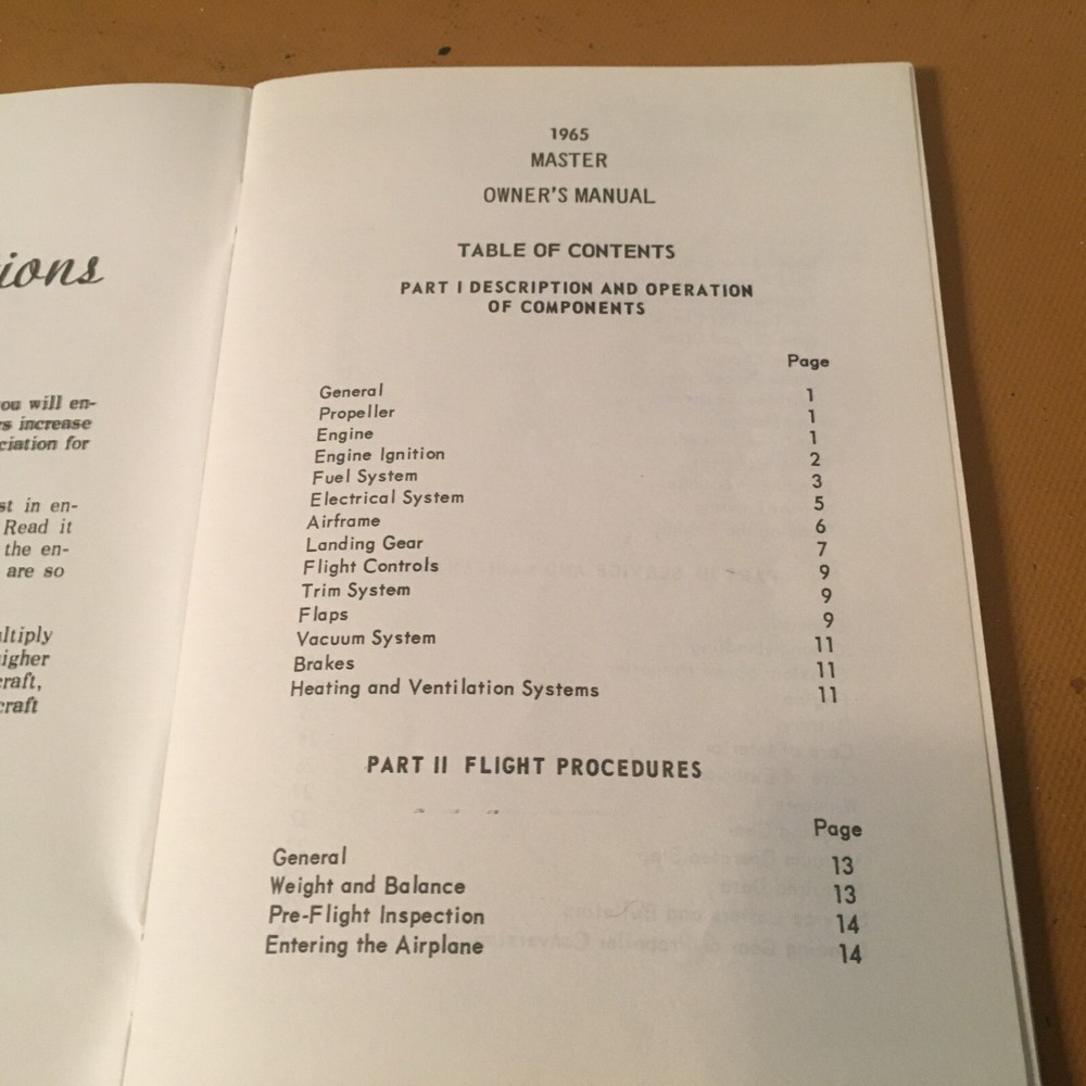 1965 Mooney Master M20D Owner's Manual