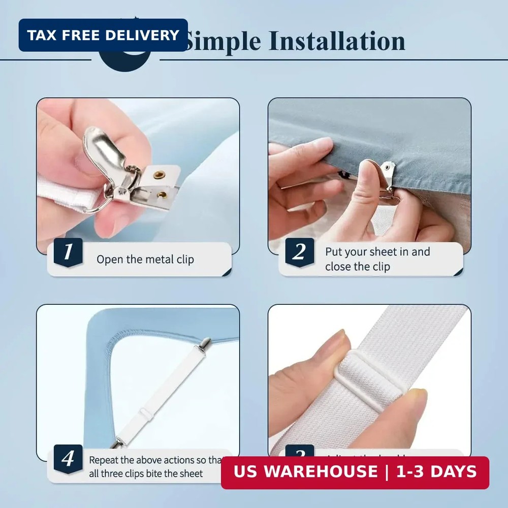 Bed Sheet Straps, Sopito Adjustable Elastic Fitted Sheet Corner Holders Straps t