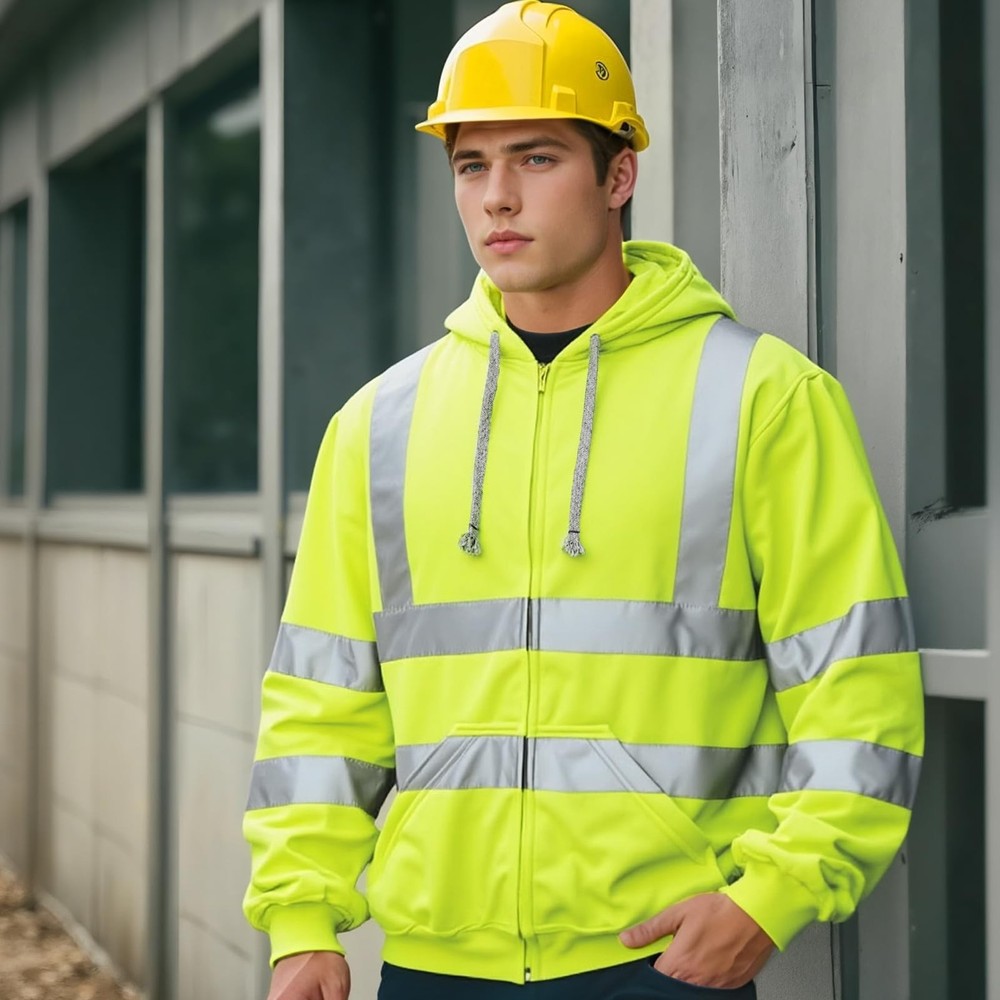 wefeyuv Hi Vis Men's Solid Color Reflective Visibility Sweatshirts Pullover