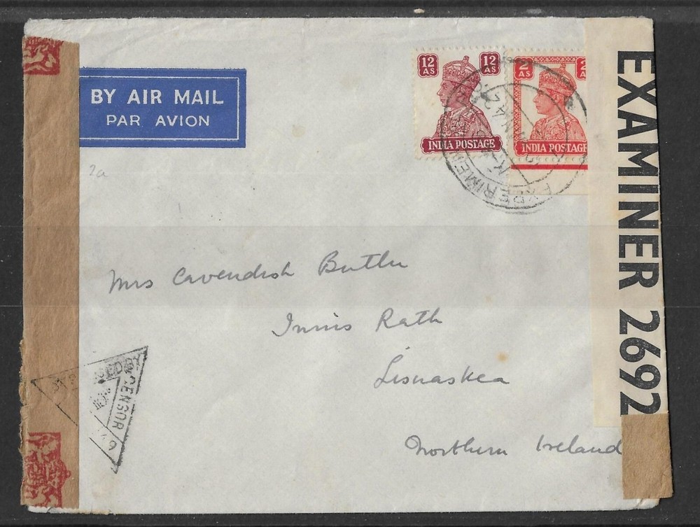 India 1940's Censored Covers (2) Local Censor Labels