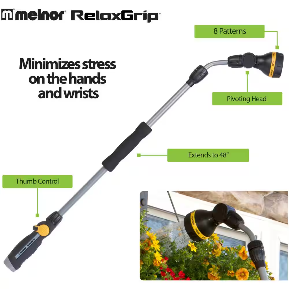 NEW 8-Pattern Watering Extension Wand 33in Adjustable Height Rubber Handle