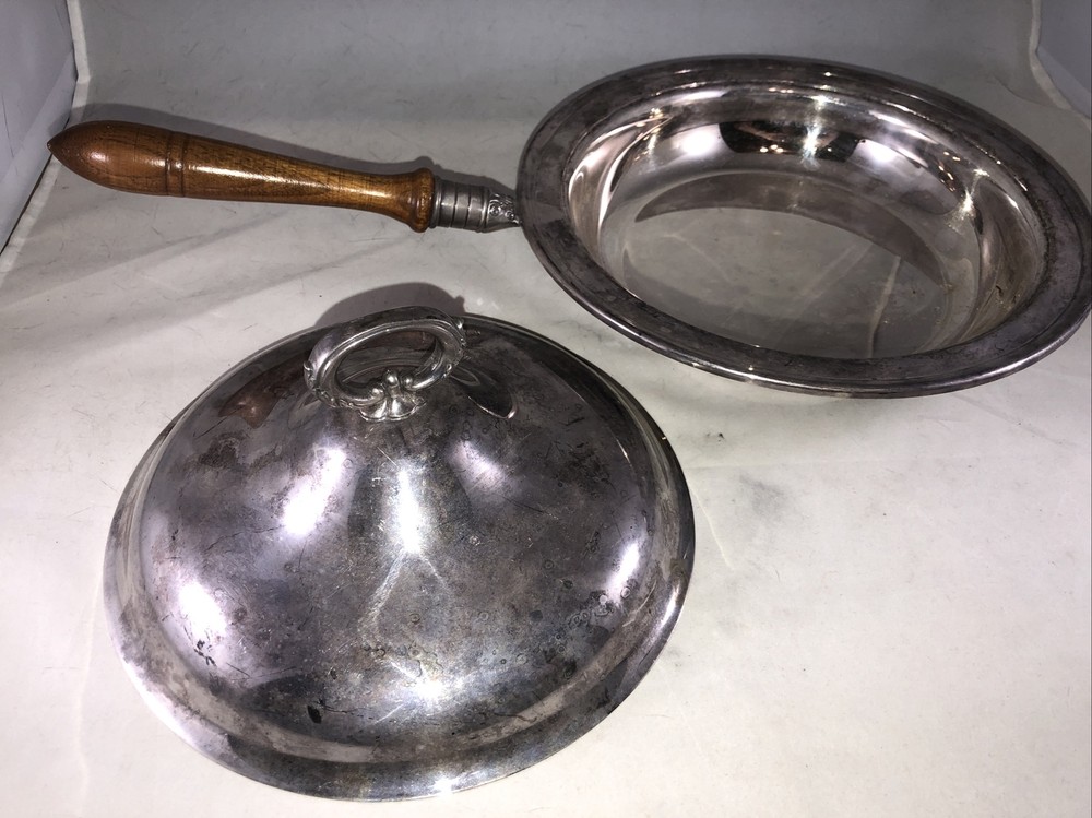 Gorham Silverplate Covered Serving Dish With Long Wood Handle