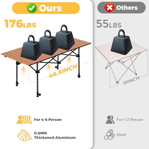 Portable Folding Camping Table, 4-6 Wood Grain-adjustable Table Legs-foldable