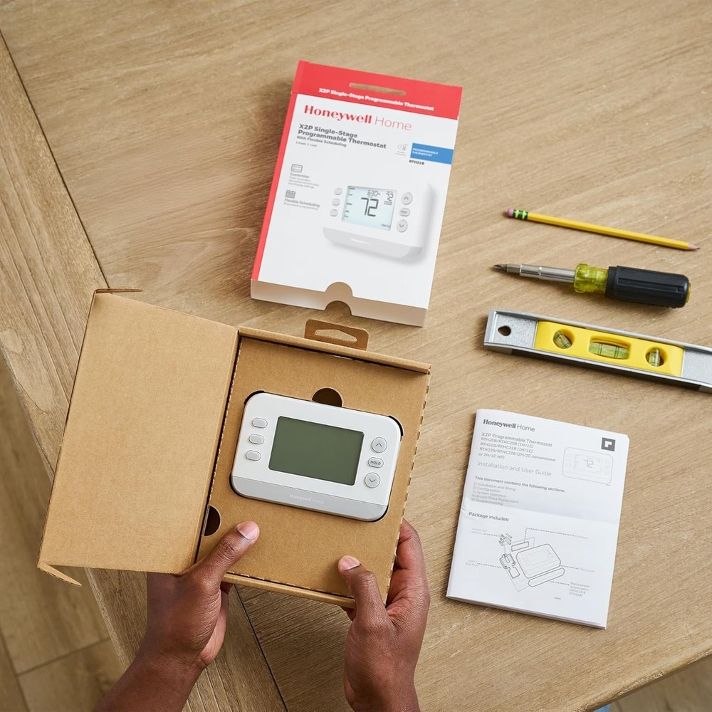 New! Programmable Thermostat, Single-Stage, 1 Heat/1 Cool Compatibility, Flex...