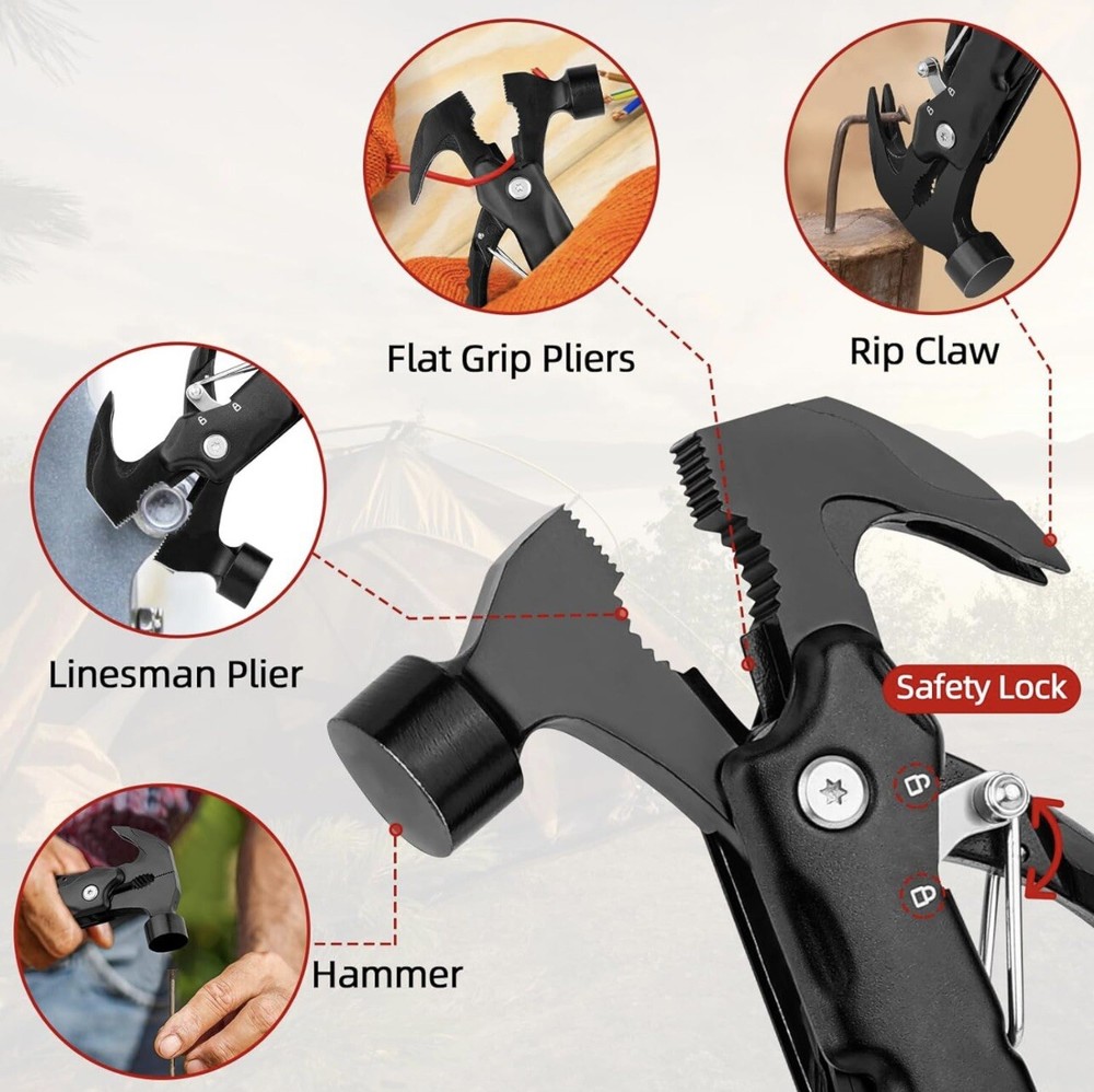 Hammer Multi Tool Camping Accessories Survival Gear Multi Tools With Nylon Case