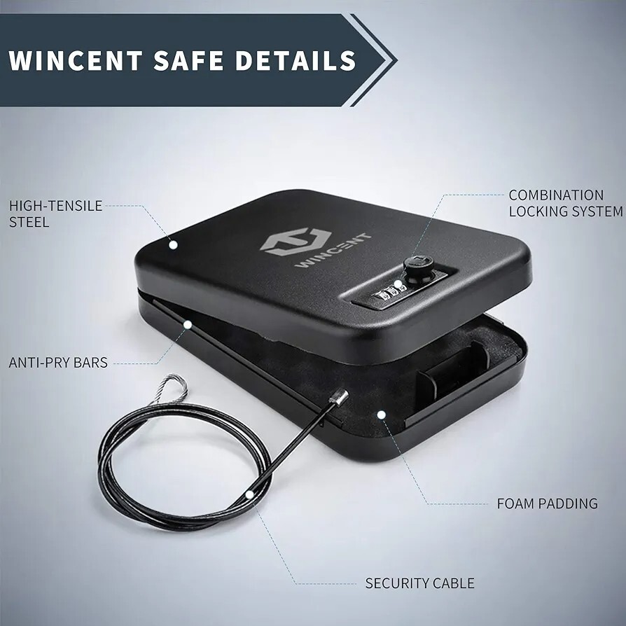WINCENT Portable Gun Safe Combination Lock Box