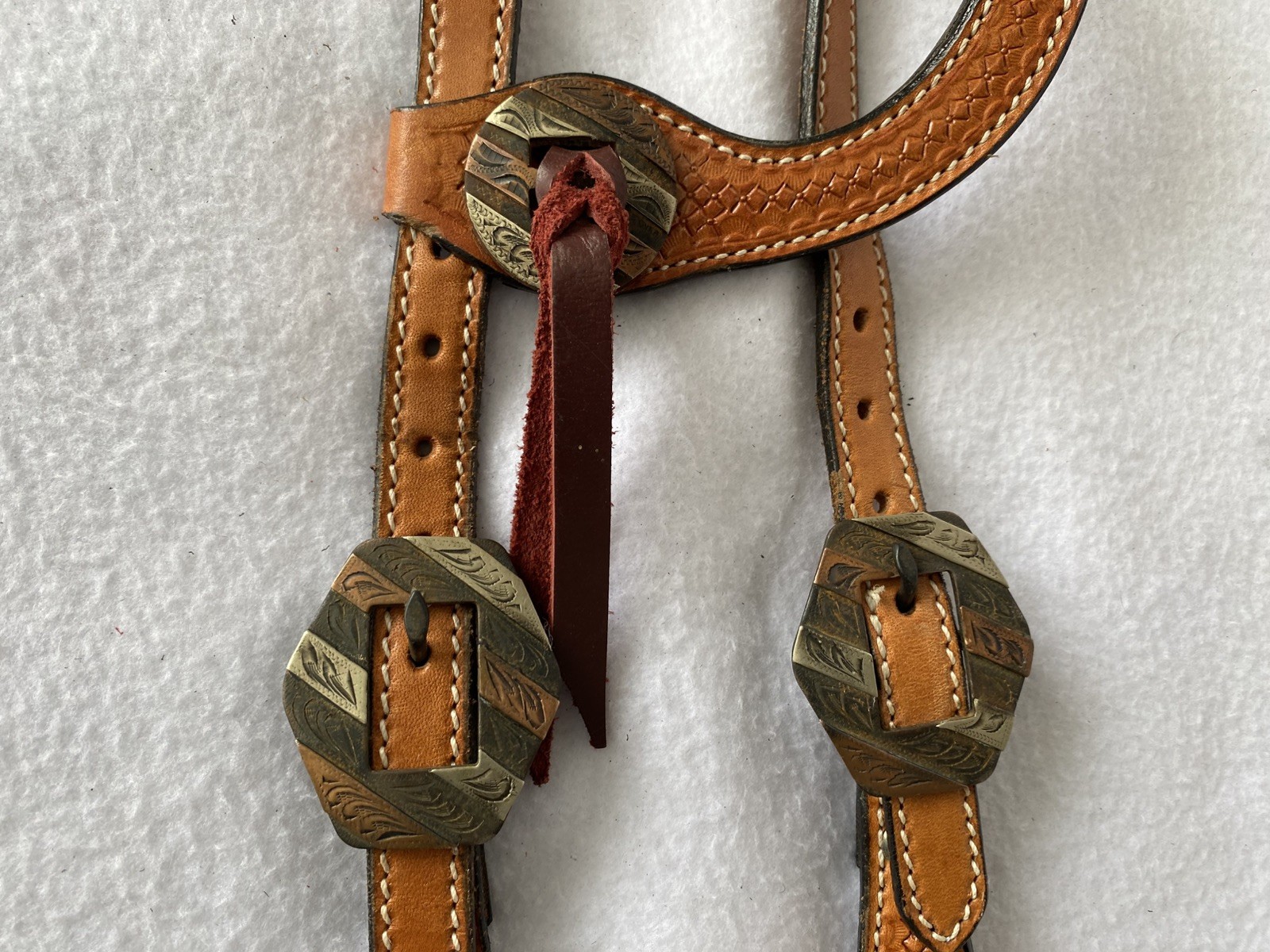 FANCY Tooled Leather HEADSTALL~New Cond~Slotted CONCHOS~AVERAGE to LARGE Horse