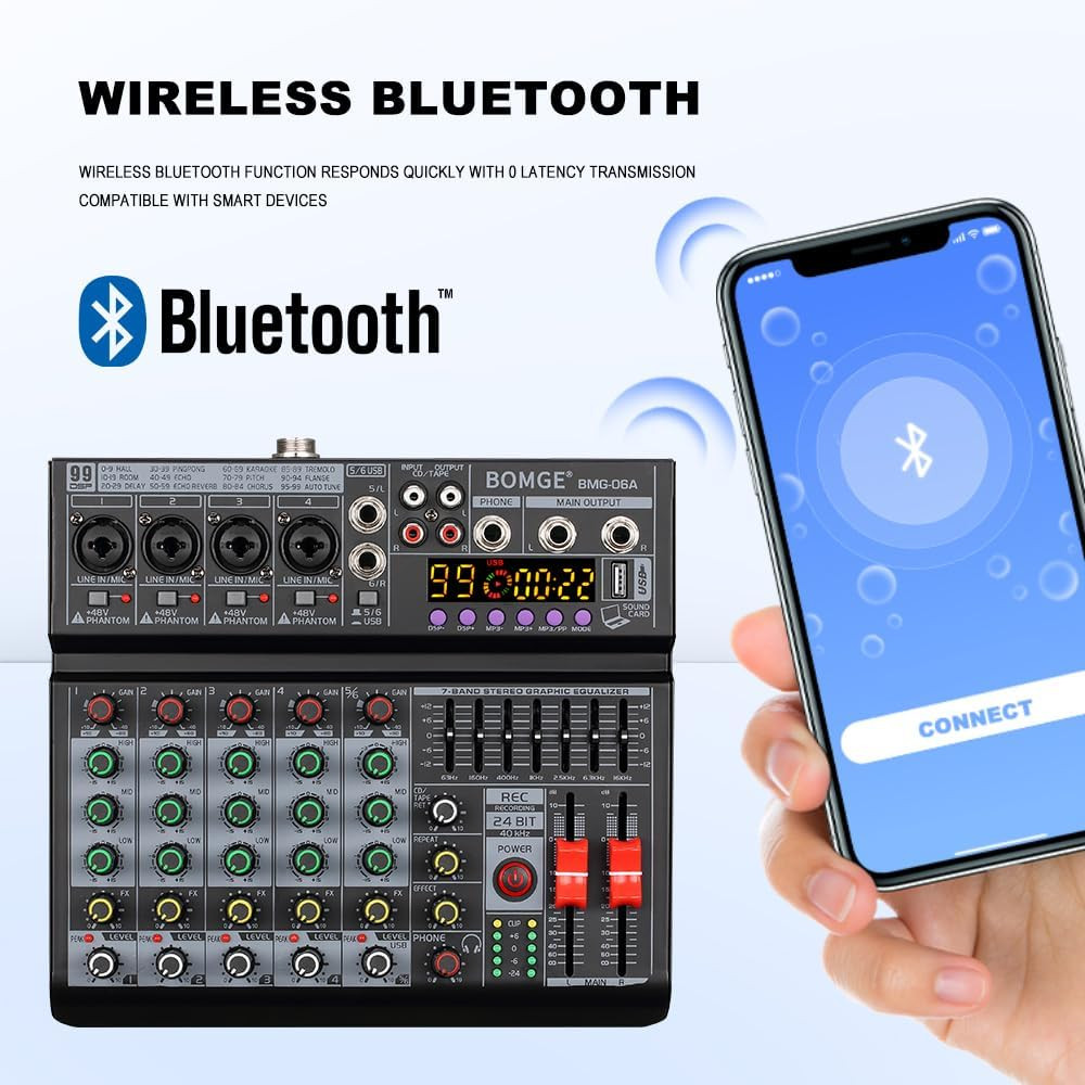 06A 6-Channel DJ Mixer with 99 DSP Effects & Bluetooth USB Interface