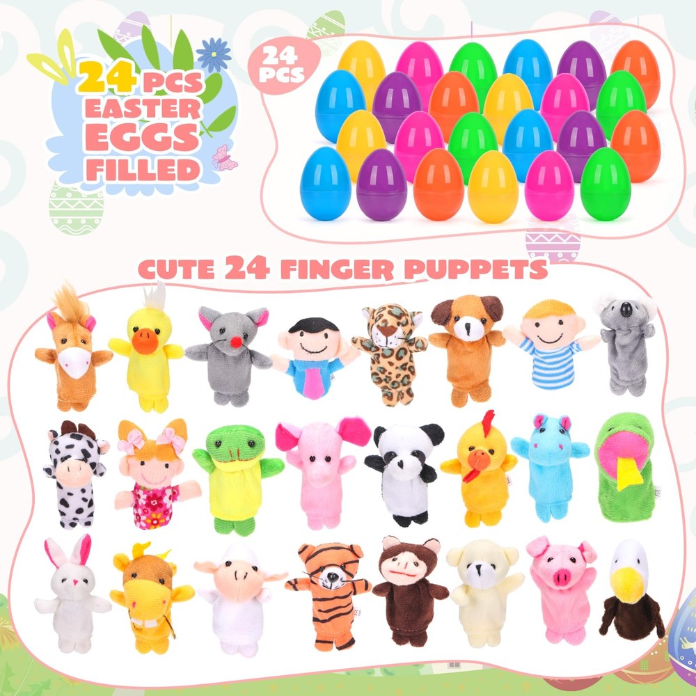 YEAHBEER 24 Pcs Easter Eggs Filled with Finger Puppets Prefilled Easter Eggs