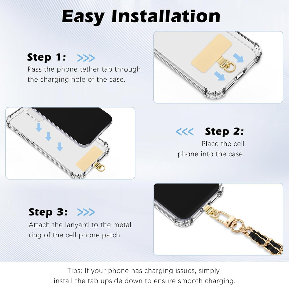 2 Pack Metal Phone Tether Tabs, Rotatable 360° Phone Lanyard Patch, Rectangle Te