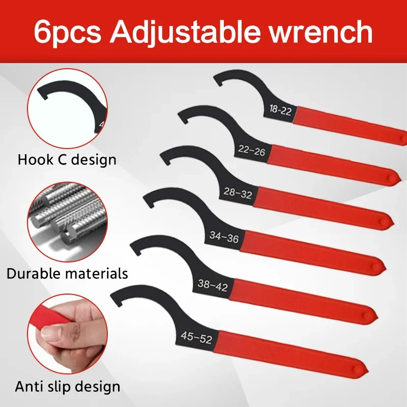 6x Coilover Spanner Wrench Set Adjustable C-Shape Shock Spanner Hook Wrench Tool