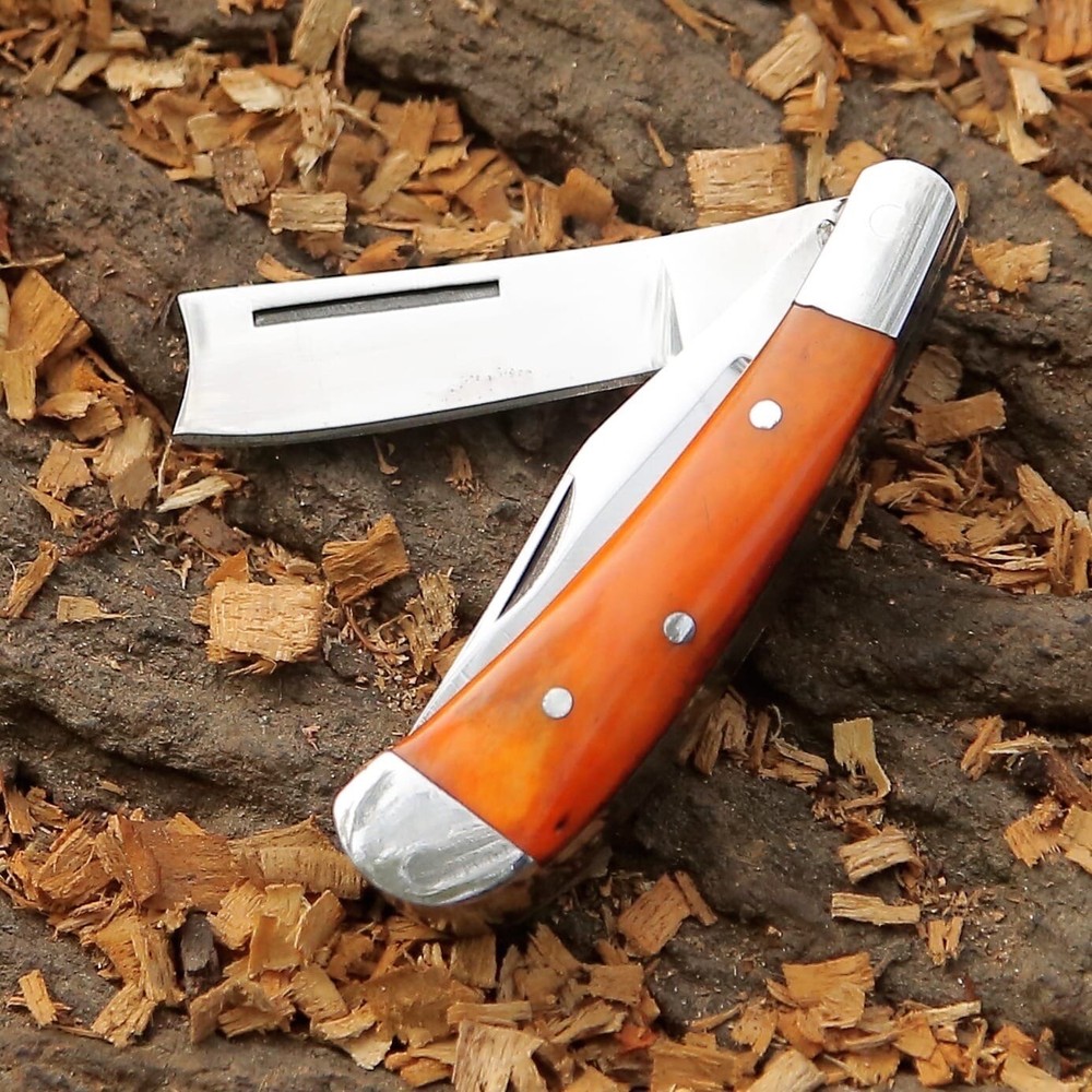 Two Blade Folding / Pocket Knife with ( Camel Bone Handle )