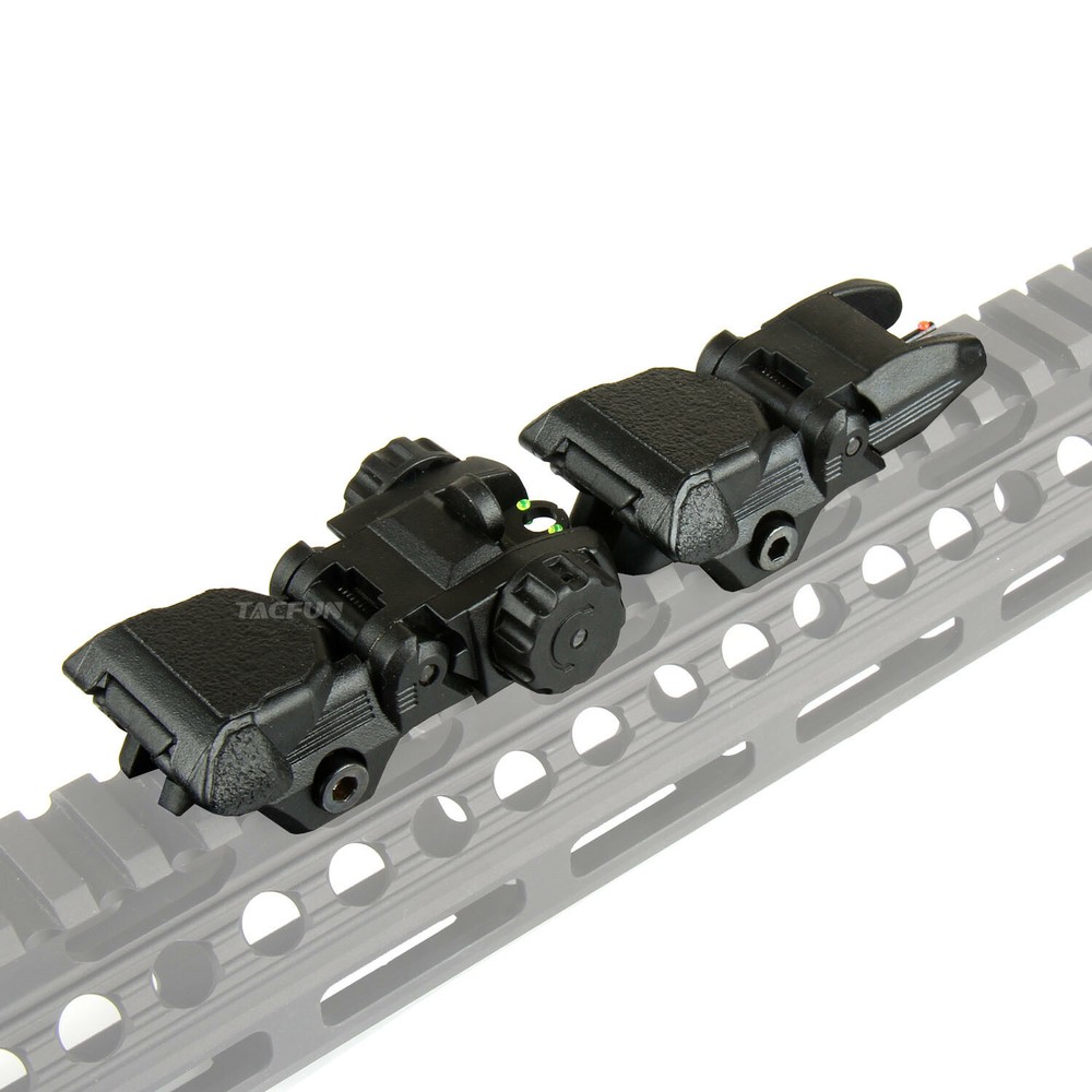 Fiber Optic Polymer Flip Up Folding Auto Deploy Front & Rear BUIS Back Up Sight