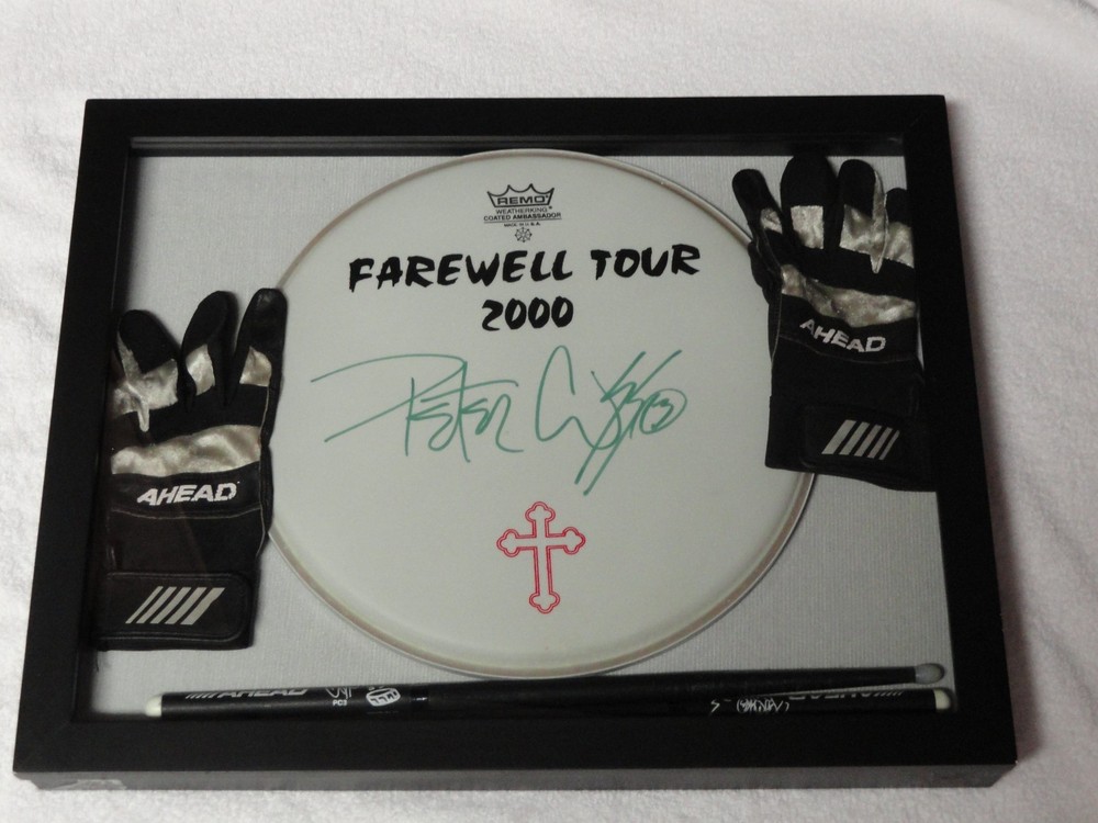 KISS Farewell Tour Staged Played Ahead Drumsticks set + Gloves and Signed Head