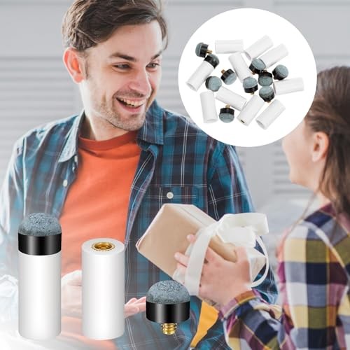 10 Sets Billiard Cues Tips Replacement Kit with White Pool Cue Stick Ferrules,