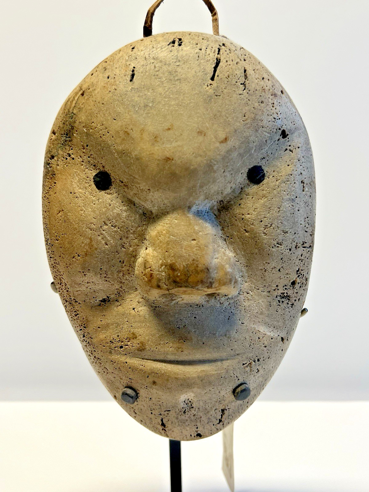 Antique Carved Inuit Eskimo Fetish Face Mask; With Stand