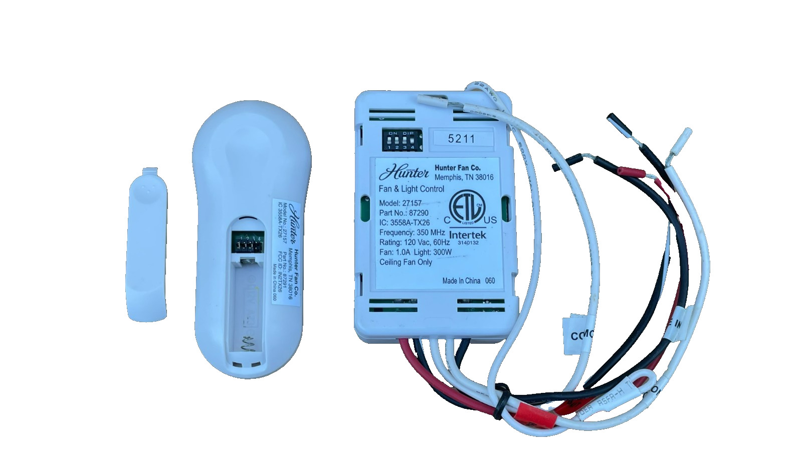 Hunter Wireless Ceiling Fan and Light Remote Control, 27157