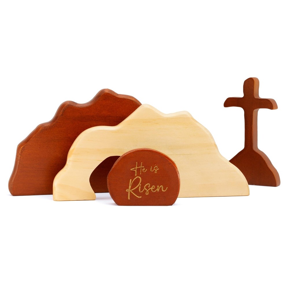 Empty Tomb Scene Spring Easter Decorations, He is Risen Natural Wood Easter D...