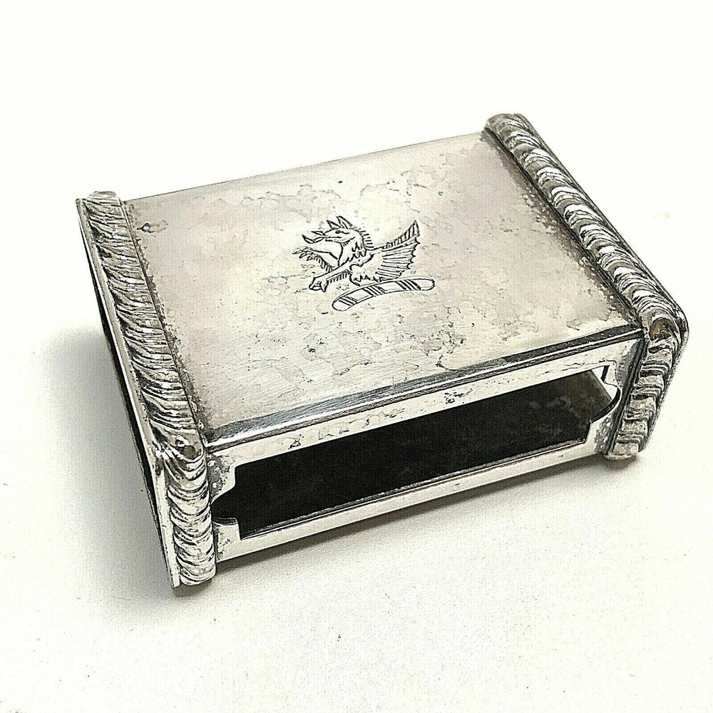 Friedman Silverplate Matchbox Case SILVERCO MARK Ermbossed Gryphon