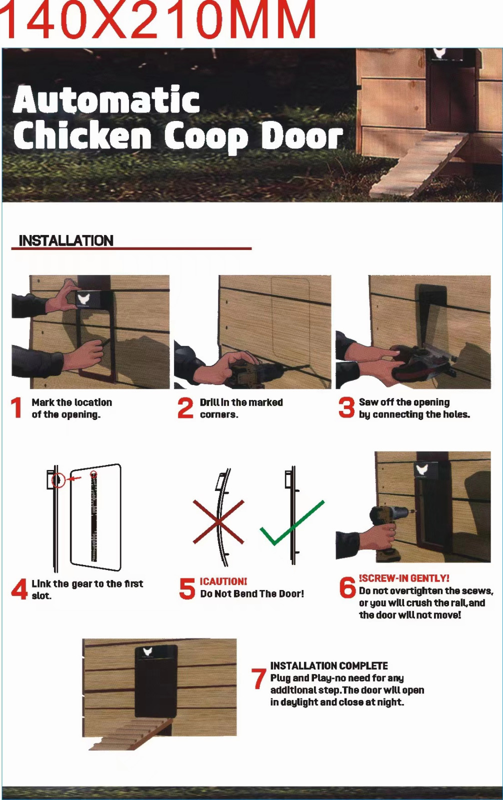 Chicken Coop Door Automatic Waterproof With Light Sensor Poultry Gate Hen