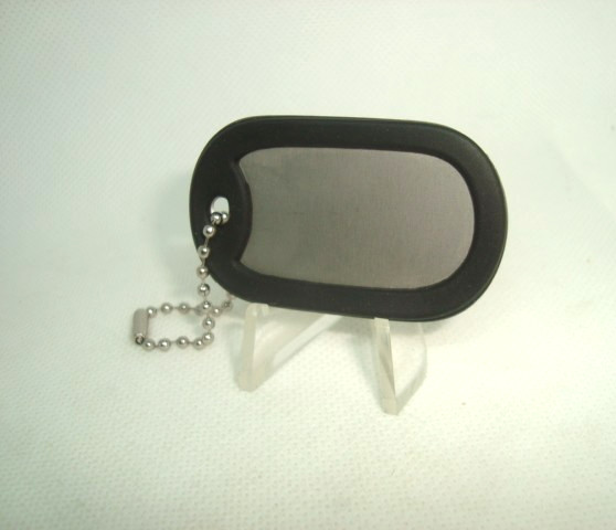 #1 one Military Dog Tag Silver Matte (Dull) Finish + 4"1n Chain + Silencer BLACK