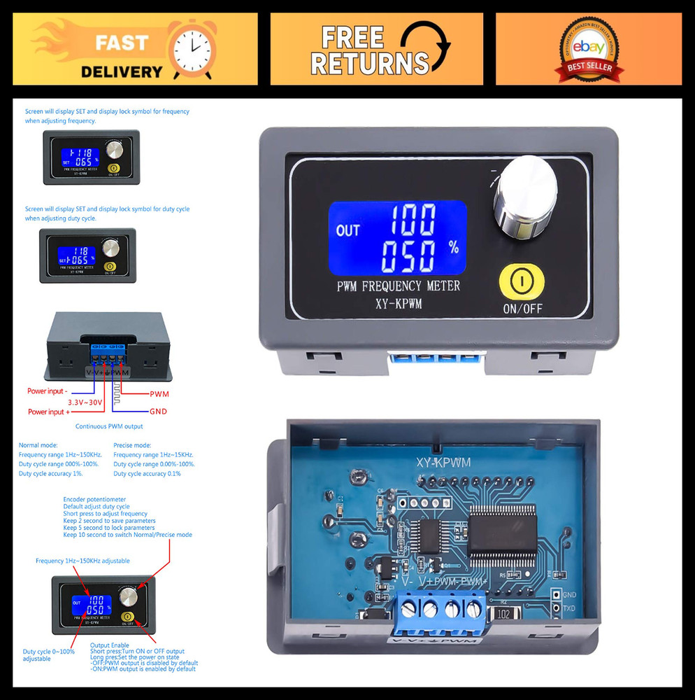 Adjustable PWM Frequency Generator 1Hz-150KHz, LCD Display, Square Wave Module
