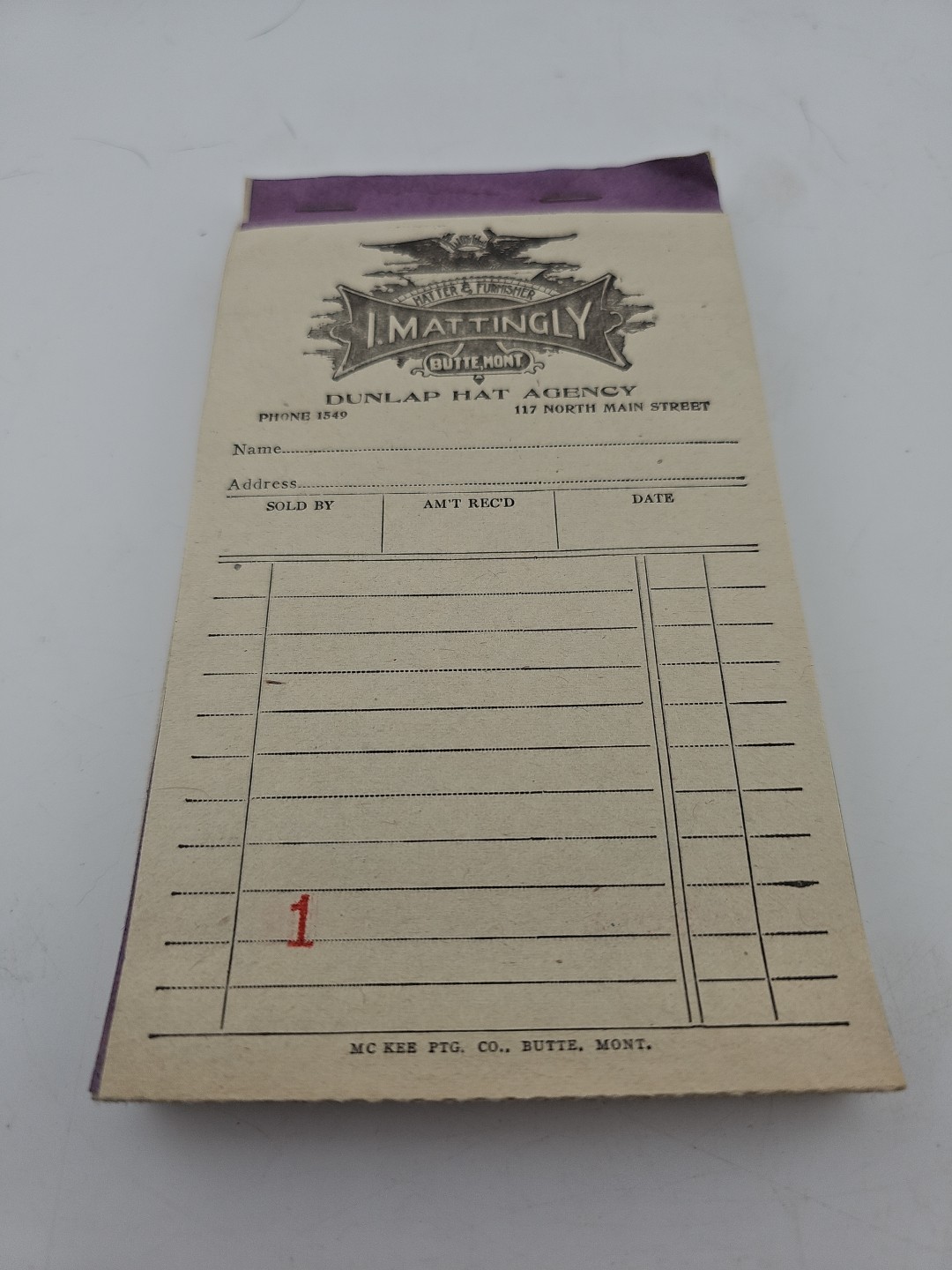 Vtg. 50 Recept Book forDunlap Hat Agency, 1901 Letterhead, Matter & Furmisher