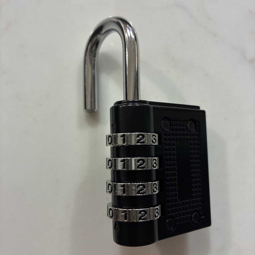 Padlock 4 Digit Combination Lock, Resettable, Black NEW