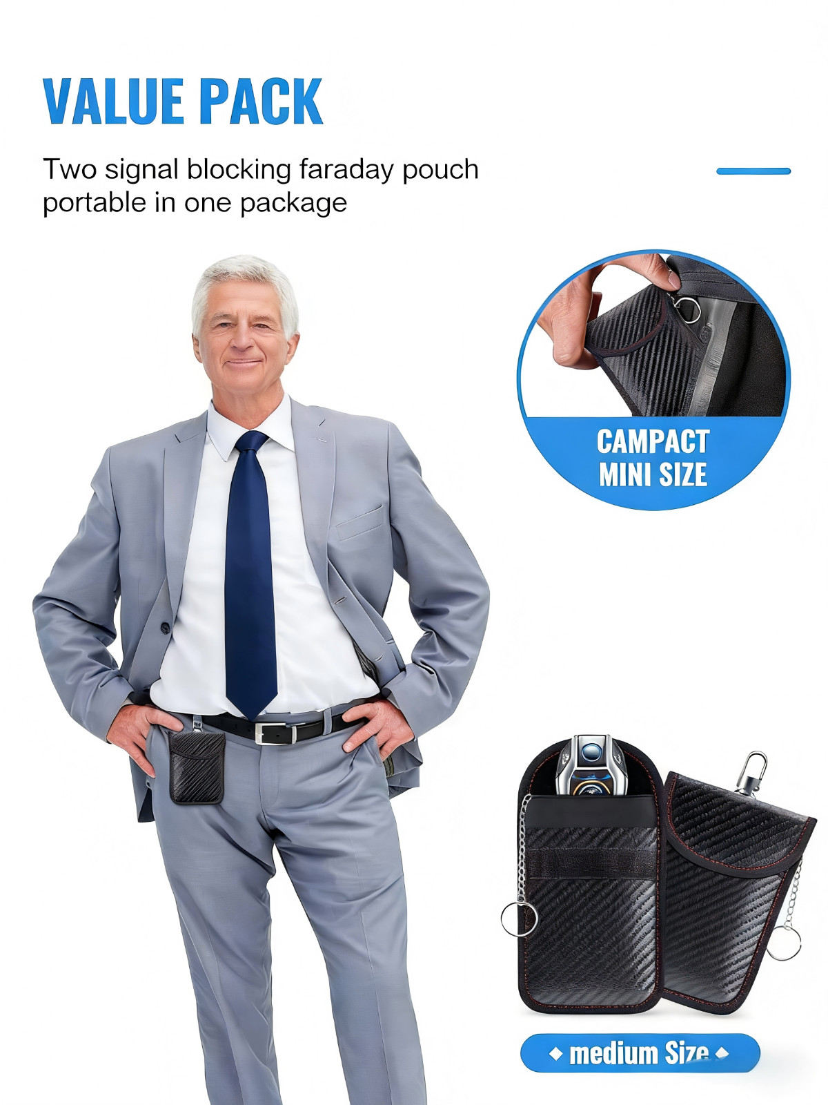 2PCS Key Fob Faraday Bag Car RFID Signal Blocker Anti-Theft Protector Pouch