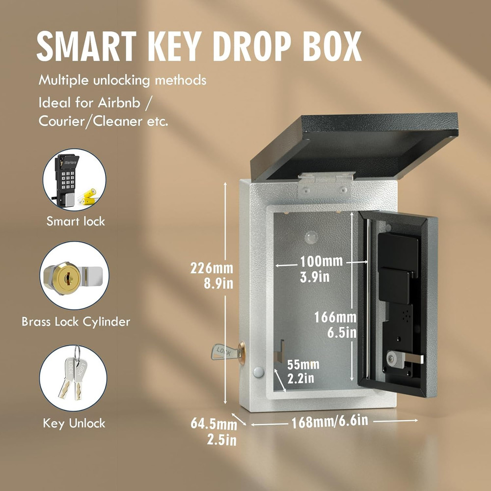 Smart Key Lock Box - Bluetooth/Wi-Fi, Wall Mount, Secure Spare Key Storage
