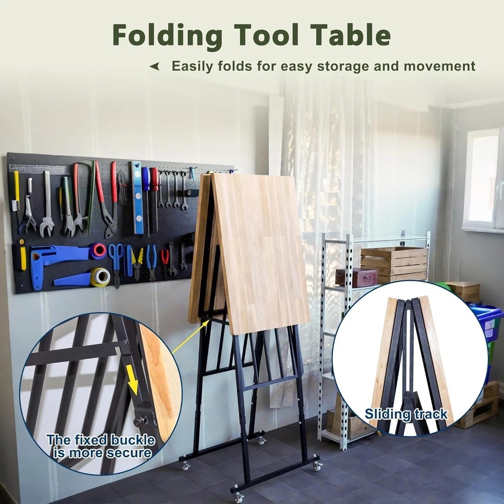 65"Workbench Adjustable Height Work Table 2000LBS Load Rubber Wood Top