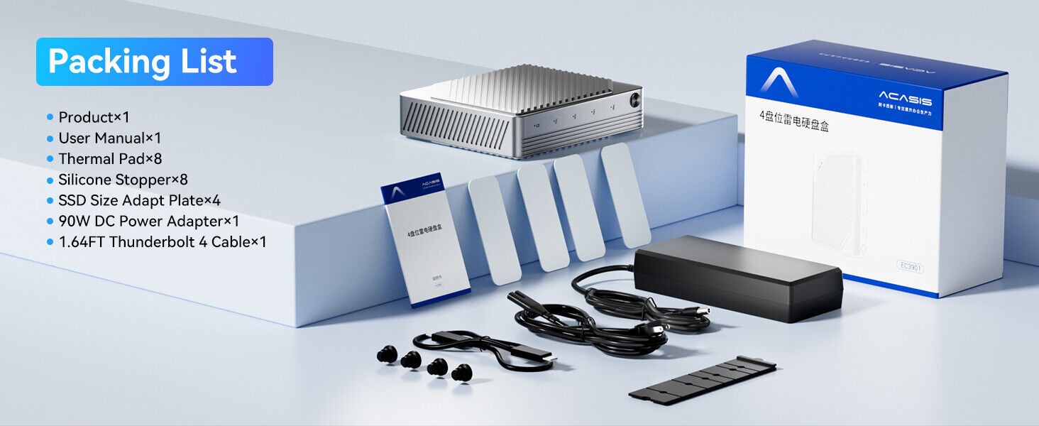 Acasis 4 Bay 40Gbps M.2 NVMe RAID SSD Enclosure Compatible with Thunderbolt 4/3