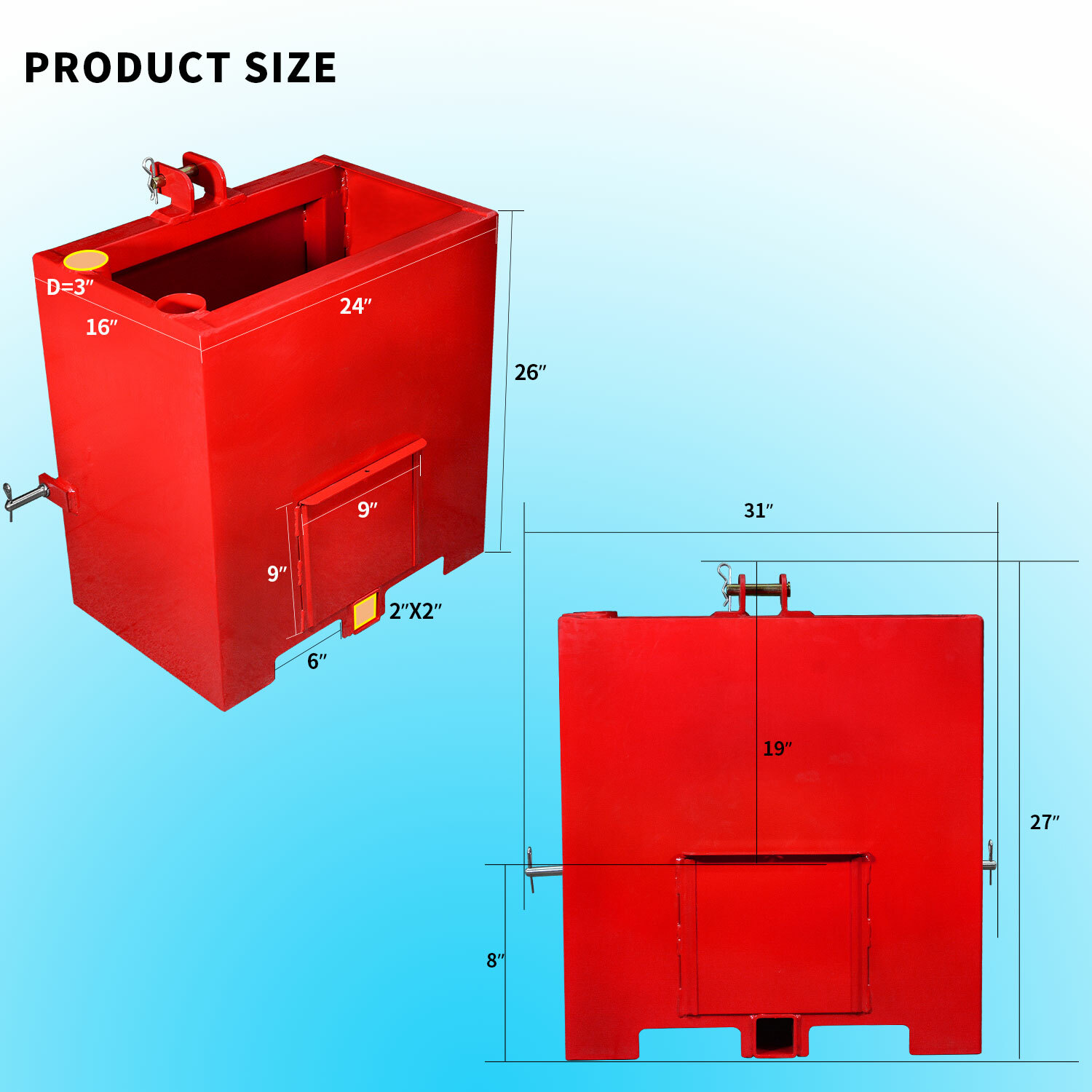 3 Point Ballast Box Mounted Category 1 Tractor Loader Counterweight Attachment