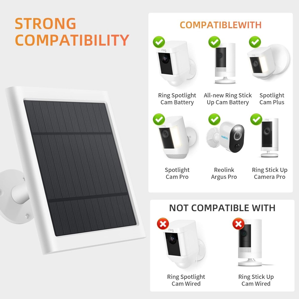 Solar Panel for Ring Camera, 4W Charger Compatible with 1pc, White