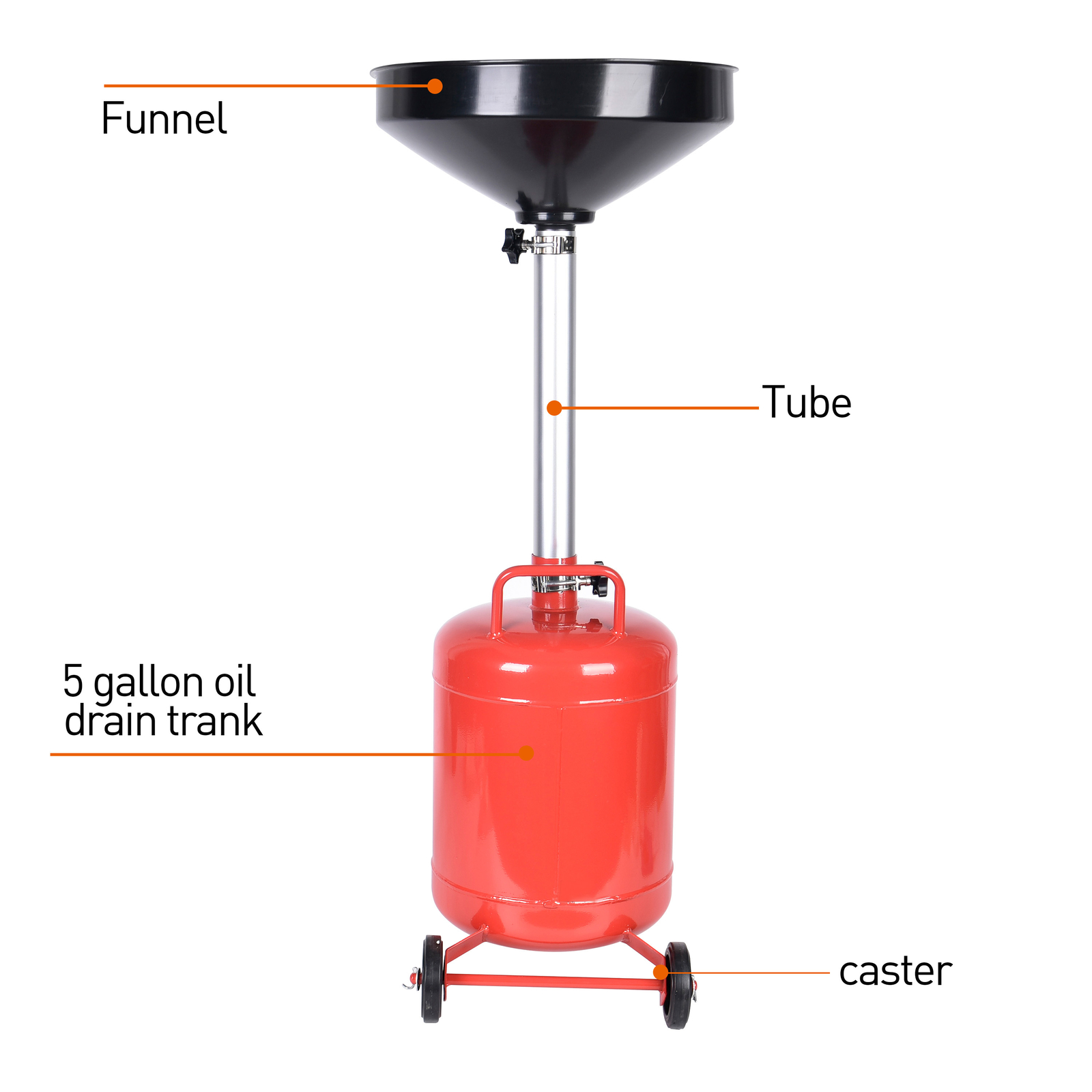 5Gallon Telescopic funnel Dolly Waste Oil Drain Pan Portable Adjustable Height