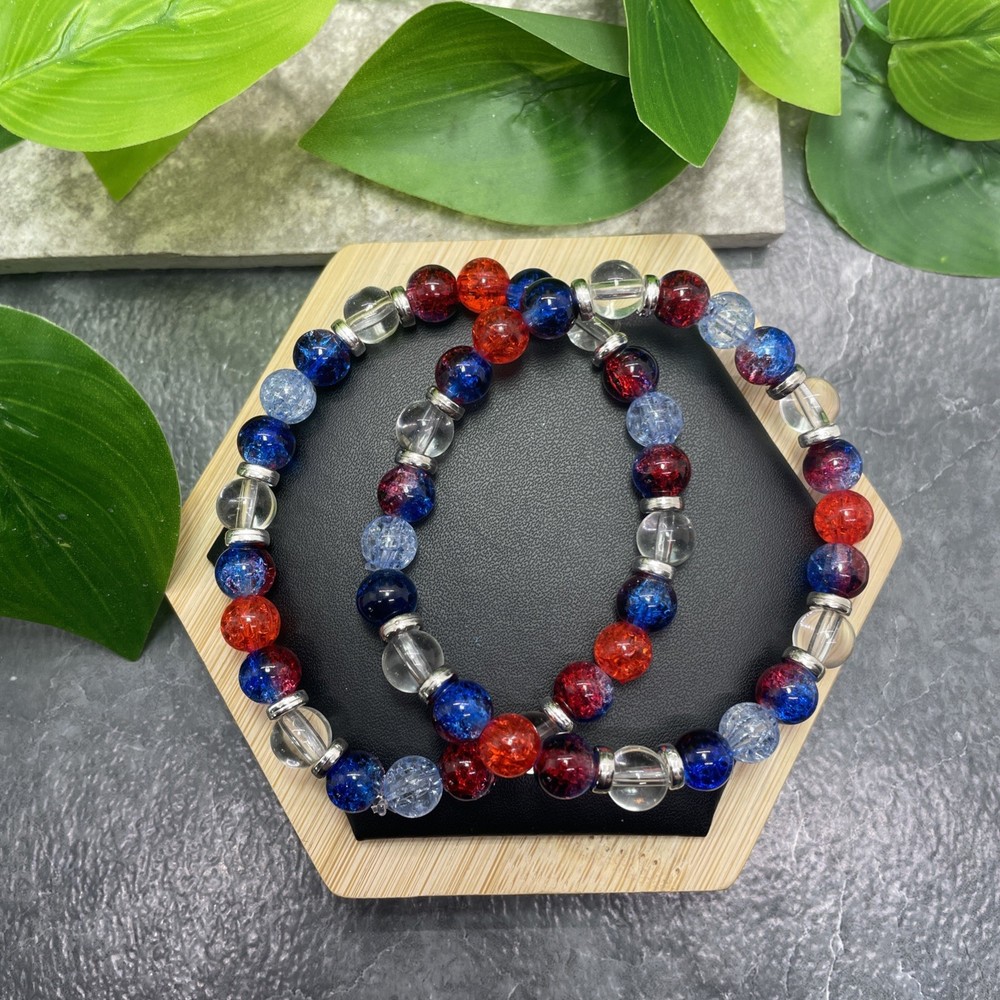 2 PC Handmade Bead Beaded Stackable 8” Plus Stretch Bracelet New C1506