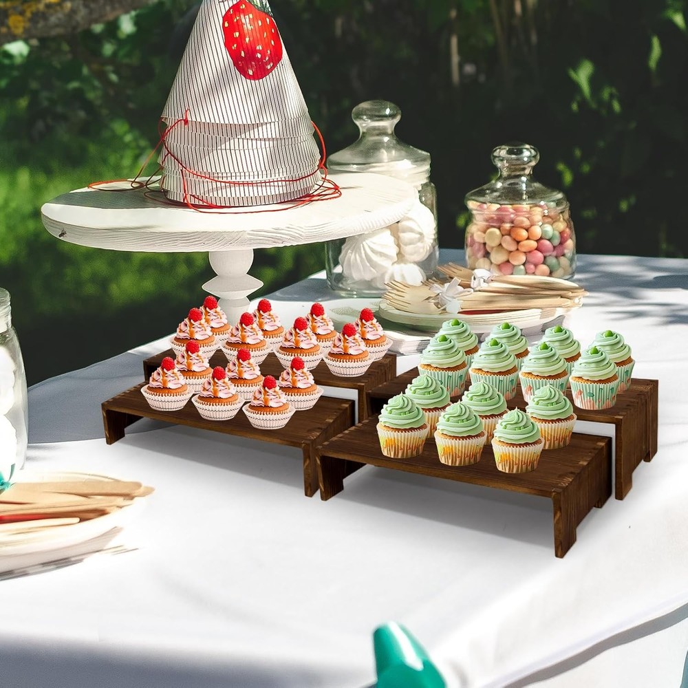 4Pcs Large Display Riser Wood Risers Cupcake Display Stand 2 Tier Racks